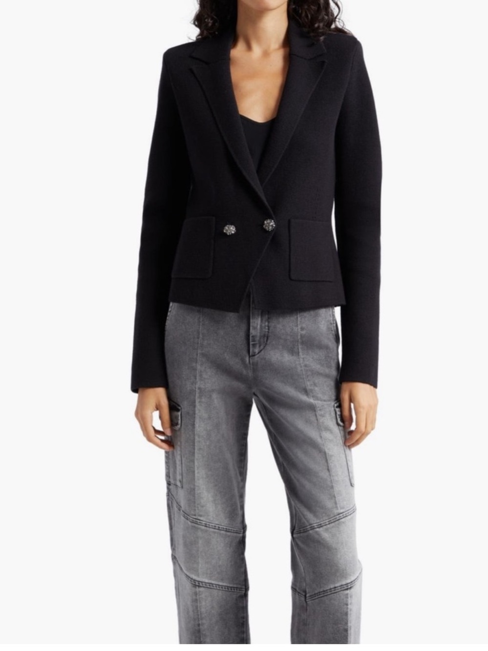 L'Agence Sofia Black Knit Blazer with Crystal Buttons NWT - Picture 5 of 13
